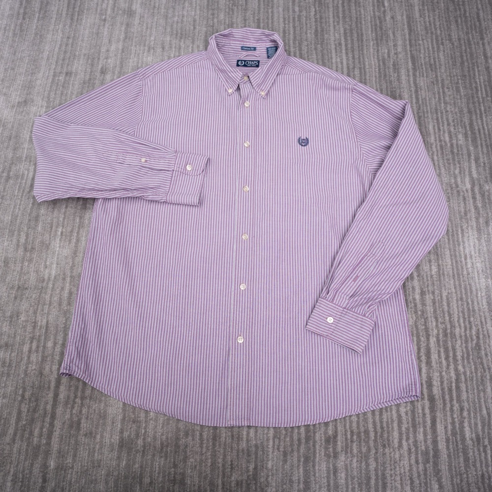 Chaps Button Down Shirt Mens XL Purple Stripe Excellent Long Sleeve Cotton